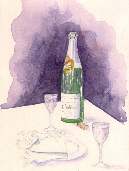 Chablis & Wine Glasses   Dorothy dhunter Adams   SOLD